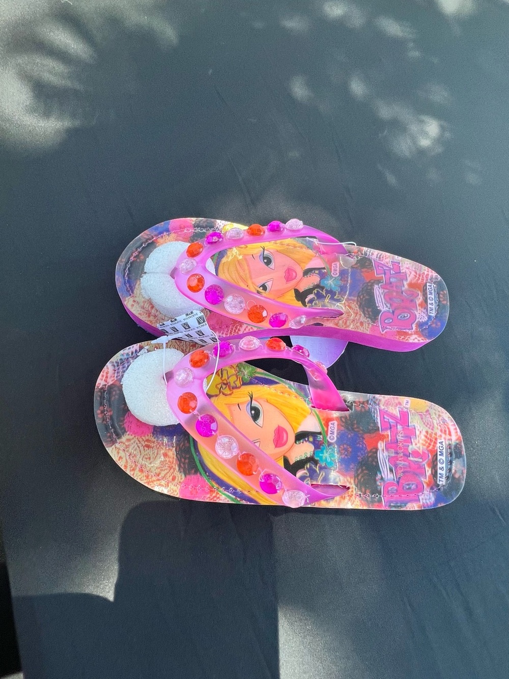 Girls' Pink Gem-Embellished Character Flip Flop Sandals